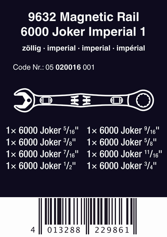 Wera 9632 Magnetic Rail 6000 Joker 1 Ring Ratcheting Wrench Set SAE 05020016001