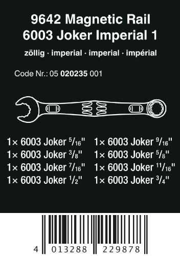 Wera 9642 Magnetic Rail 6003 Joker 1 Combination Wrench Set SAE 05020235001