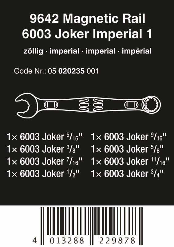 Wera 9642 Magnetic Rail 6003 Joker 1 Combination Wrench Set SAE 05020235001