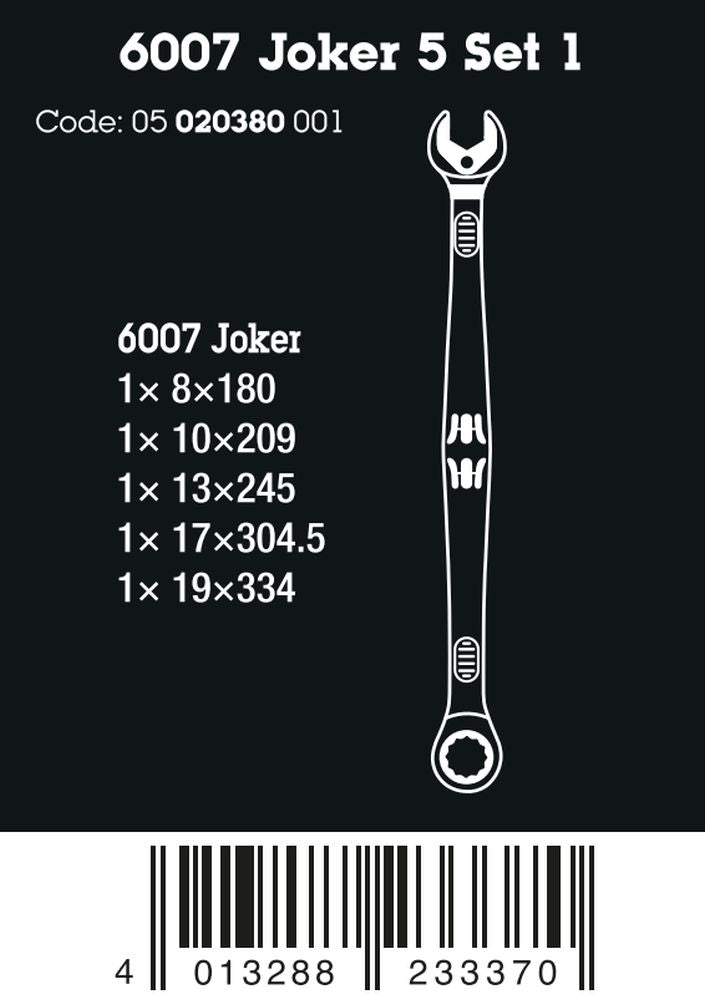 Wera 6007 Joker 5 Set 1 Combination Wrench Set 5 Pieces Metric 05020380001
