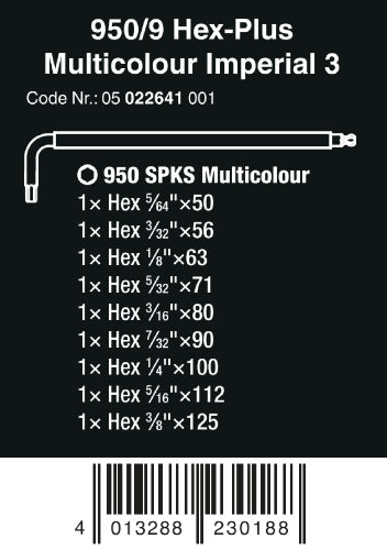 Wera 950/9 Hex-Plus 8 Chrome Plated L-Key Set Metric 05022102001