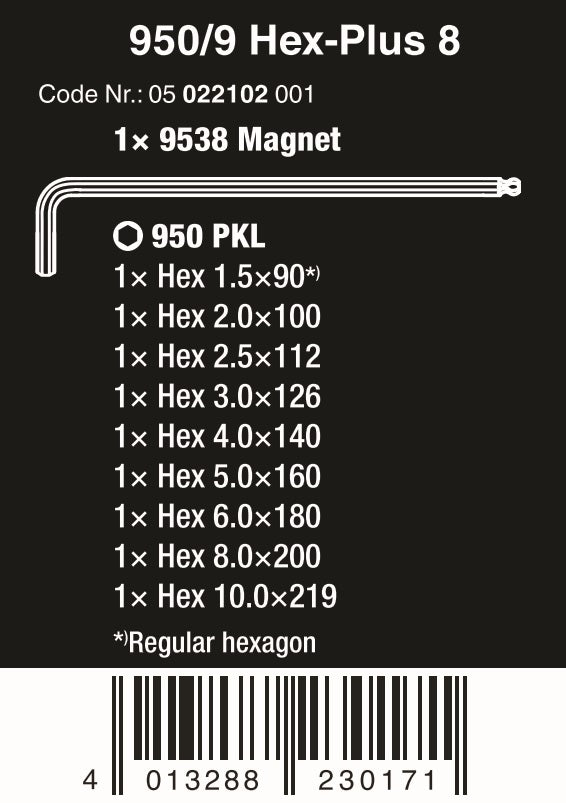 Wera 950/9 Hex-Plus 8 Chrome Plated L-Key Set Metric 05022102001