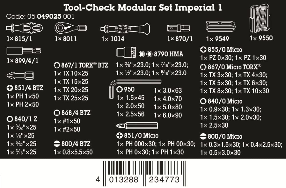 Wera Tool-Check Modular Set Imperial 1 50 Pieces SAE 05049025001