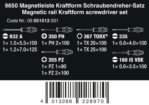 Wera 9650 Magnetic Rail Kraftform Screwdriver Set 05051012001