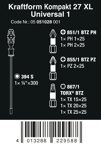 Wera Kraftform Kompakt 27 XL Universal 1 Screwdriver Set 05051028001