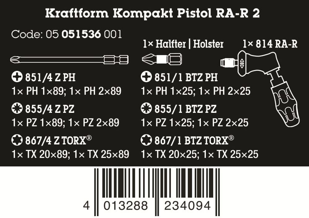 Wera Kraftform Kompakt Pistol RA-R 2 Ratcheting Screwdriver Set 05051536001