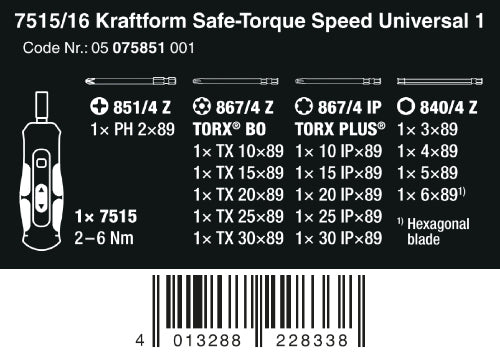 Wera 7515/16 Kraftform Safe-Torque Speed Universal 1 Screwdriver Set 05075851001