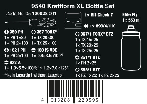 Wera 9540 Kraftform XL Bottle Screwdriver Set 05100028001