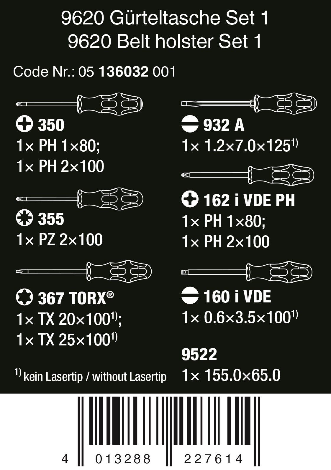 Wera 9620 Belt Holster Set 1 Screwdriver Set 10 Pieces 05136032001