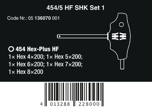 Wera 454/5 HF SHK Set 1 Hex-Plus T-Handle Screwdriver Set Metric 05136070001