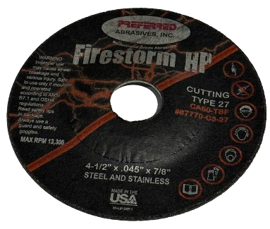Preferred Abrasives Firestorm HP Cut-Off Wheel CA60-TBF Type 27 Grit 87770-C3-27