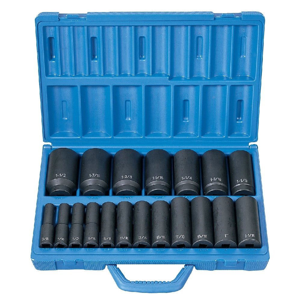 Grey Pneumatic 1319D 1/2" Drive 19-Piece Deep Length Fractional Master Impact Socket Set (3/8" - 1-1/2") - Mr. Tools