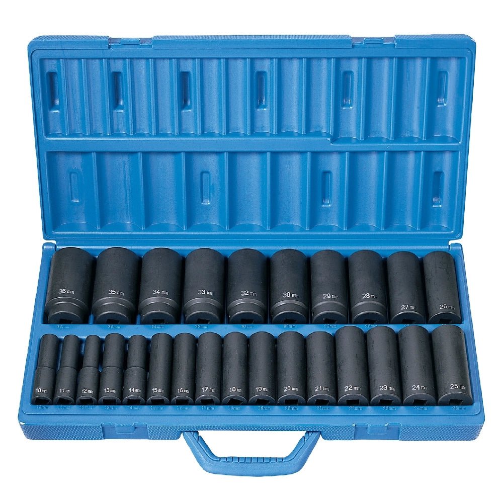 Grey Pneumatic 1326MD 1/2" Drive 26-Piece Deep Length Metric Master Impact Socket Set (10mm - 36mm) - Mr. Tools