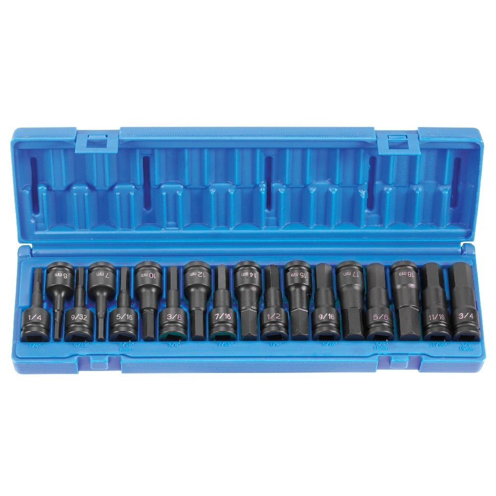 Grey Pneumatic 1598HC 1/2" Drive 18-Piece Master Combo SAE & Metric Impact Hex Driver Set - Mr. Tools