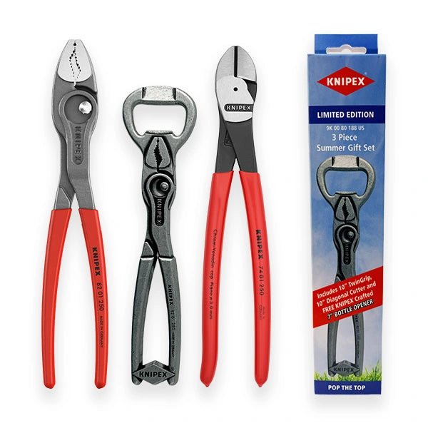 Knipex 3 - Piece Summer Gift Set: 10" TwinGrip, 10" High - Leverage Diagonal Cutters & Free Bottle Opener - Mr. Tools