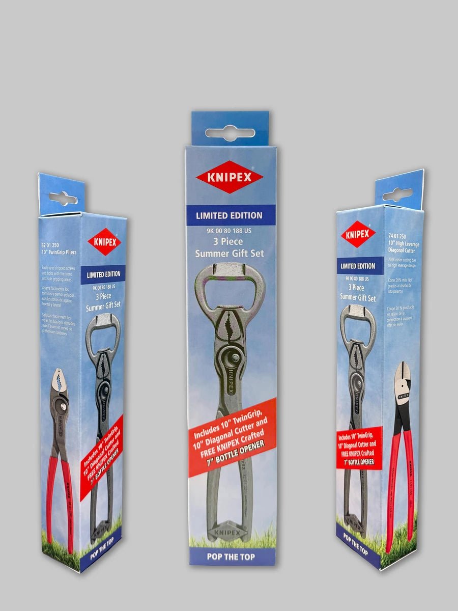 Knipex 3 - Piece Summer Gift Set: 10" TwinGrip, 10" High - Leverage Diagonal Cutters & Free Bottle Opener - Mr. Tools