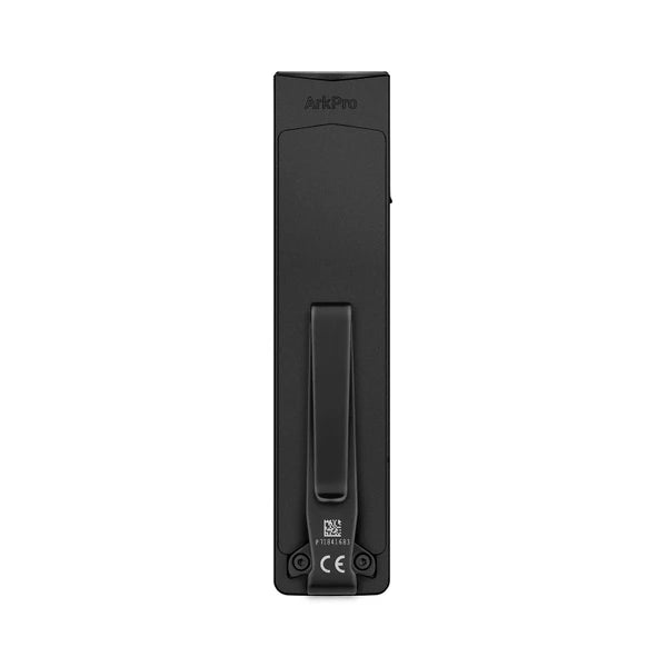 Back view of the Olight ArkPro EDC flashlight featuring deep carry pocket clip and engraved branding