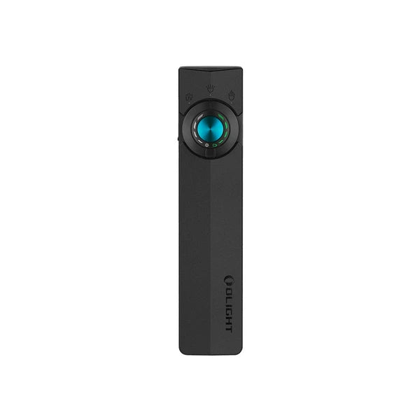 Olight ArkPro 1500 lumen flat unibody EDC flashlight in black with blue center switch dial
