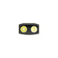 Front close-up of the Olight ArkPro Ultra optical lens array showing the dual spotlight, floodlight, UV, and green laser emitters.