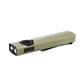 Low-profile perspective view of the Olight ArkPro Ultra flat EDC flashlight in olive green showing the front bezel and textured side grip.