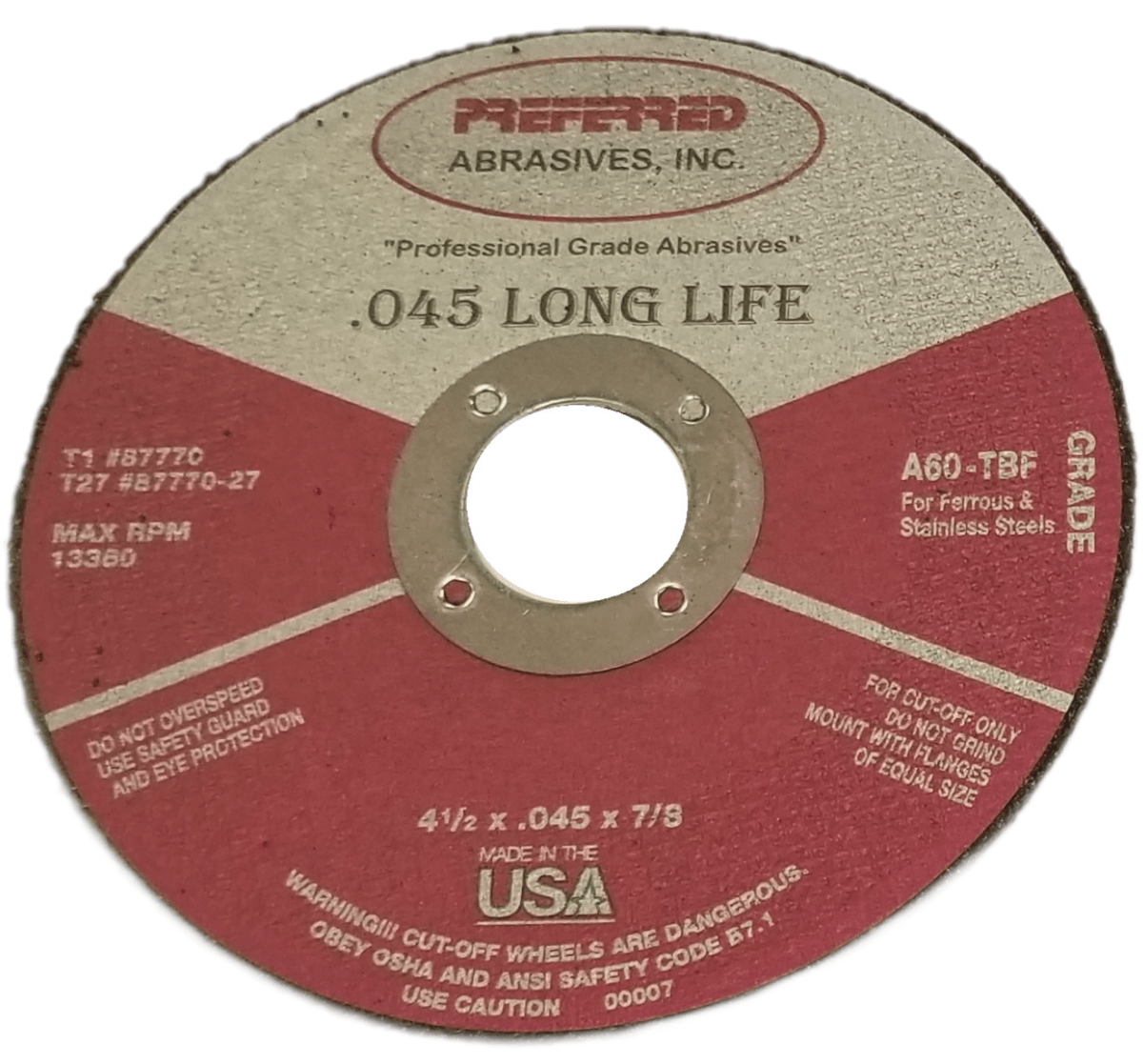 Preferred Abrasives Reinforced Cut - Off Wheel A60 - TBF Type 1 Grit 87781 - Mr. Tools