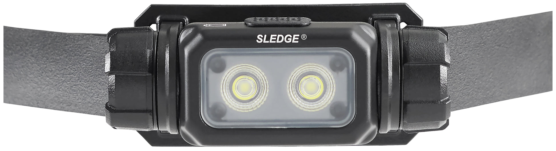 Close-up shot of Streamlight Sledge dual LED flood lenses and faceplate.