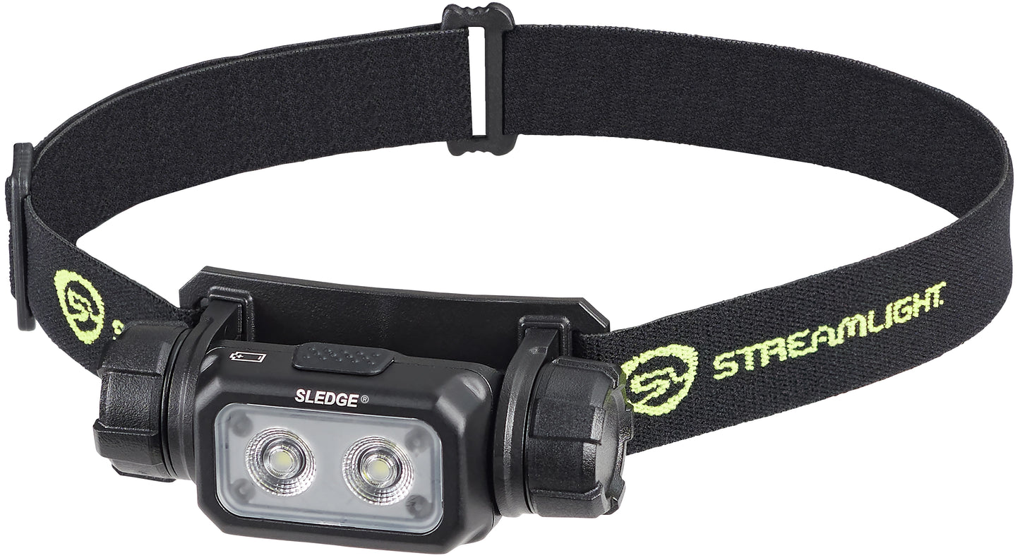 Streamlight Sledge rechargeable flood headlamp with adjustable elastic headband.