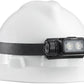 Direct front view of Streamlight Sledge headlamp attached to a white construction hard hat.