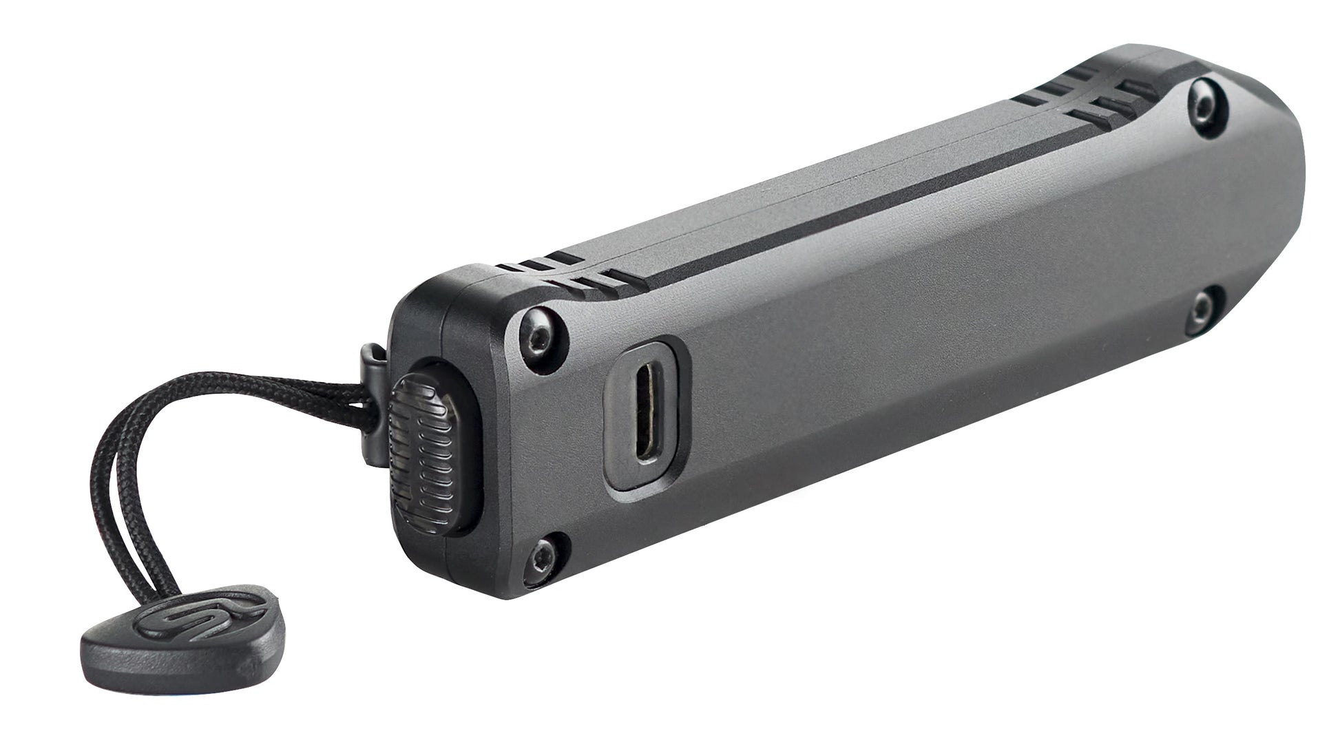 Sleek rear perspective view of the black Streamlight Wedge XT aluminum body, showing the tactical tail switch cap and the flat, pocket-friendly ergonomic design lines.