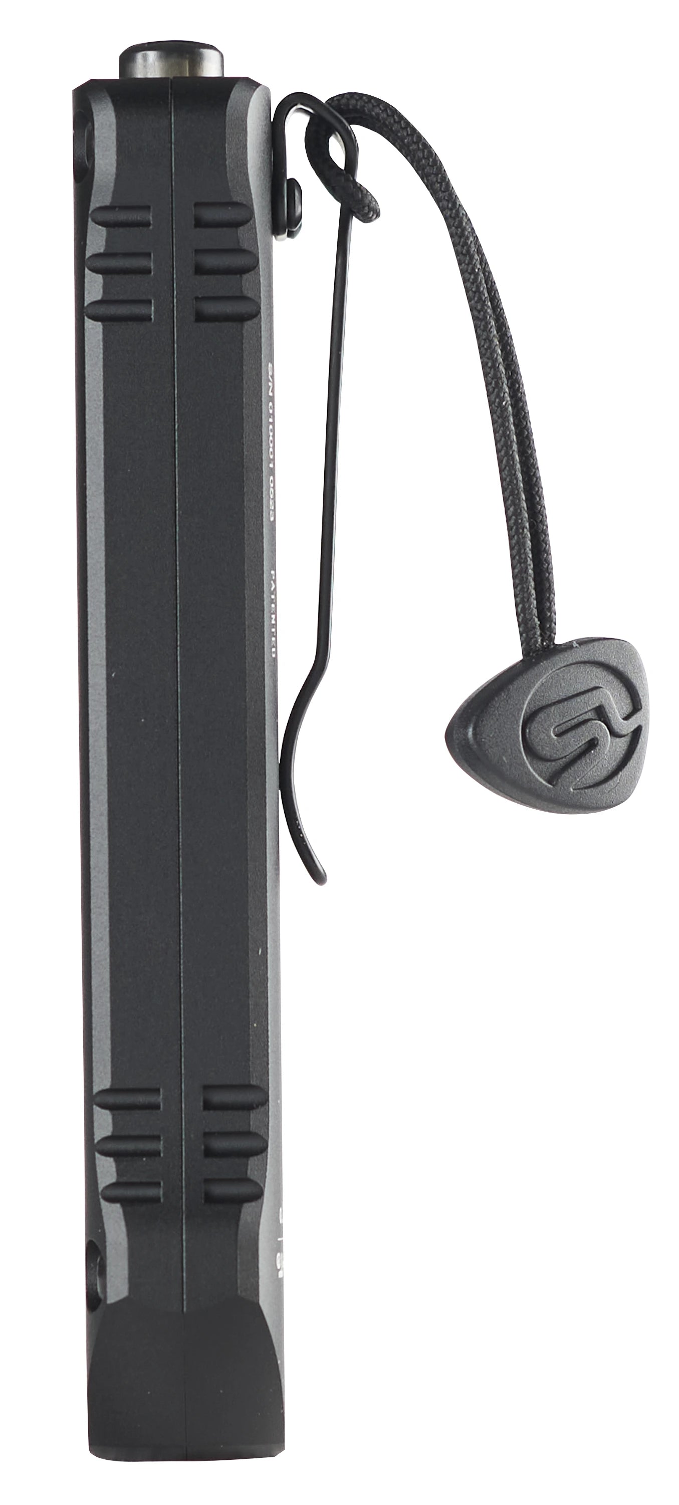 Direct side-profile view showcasing the ultra-thin 0.60-inch width and flat clearance of the integrated pocket clip on a black Streamlight Wedge XT EDC flashlight.