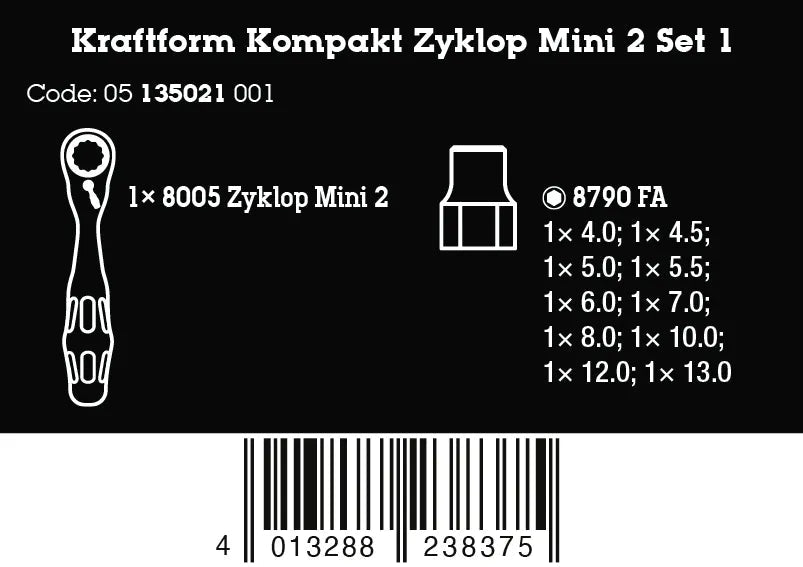 Wera 05135021001 Kraftform Kompakt Zyklop Mini 2 Set 1 Socket Set - Mr. Tools