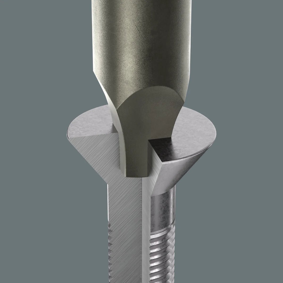 Cross-section showing a Wera 168 i VDE insulated square Robertson screwdriver tip engaging inside a screw head