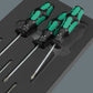 Close-up view of Wera Kraftform Series 300 Phillips and slotted Lasertip screwdrivers resting in a shadow foam insert