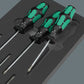Close-up view of Wera Kraftform Series 300 Pozidriv and slotted Lasertip screwdrivers resting in a shadow foam insert
