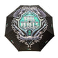 Wera Tool Rebels XL Golf Umbrella top view showing open canopy with green and black graphic crest, screwdrivers, and wrenches 500903