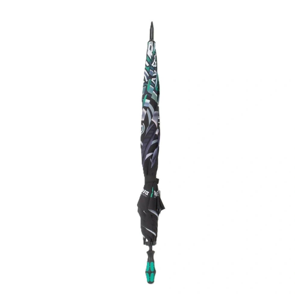 Closed Wera 500903 XL Tool Rebels umbrella highlighting the green and black ergonomic Kraftform screwdriver handle grip