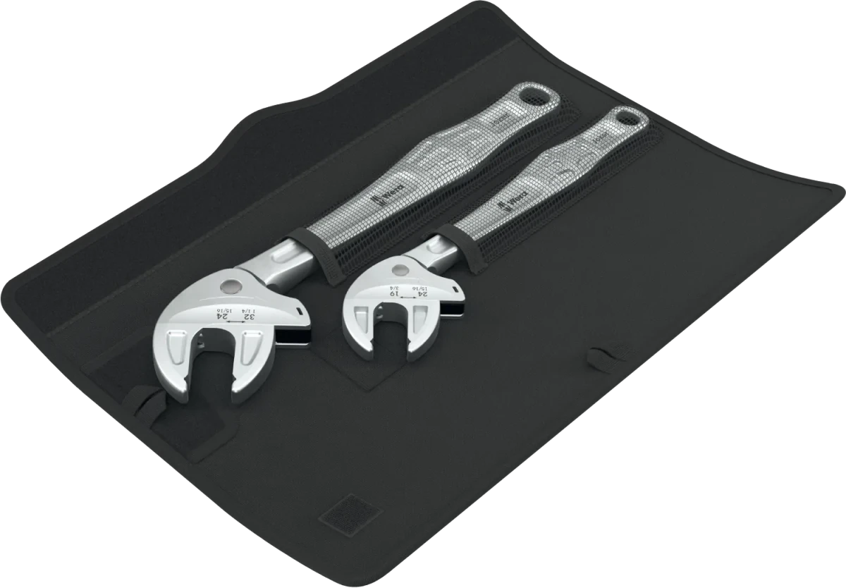 The Wera 6004 Joker 2 Set 1 featuring both the Small (S) and Large (L) self-setting spanners, covering a wide range of metric and imperial sizes from 10mm to 19mm (7/16" to 3/4").