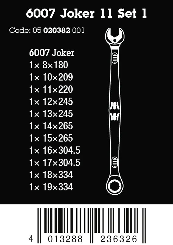 Wera 6007 Joker 11 Set 1 | 11 - Piece Ratcheting Combination Spanner Set (Long Design) - Mr. Tools