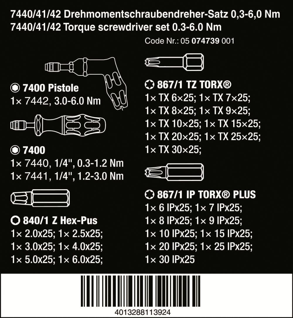Wera 7440/41/42 Kraftform Torque Screwdriver Set 0.3 - 6.0 Nm Metric 05074739001 - Mr. Tools