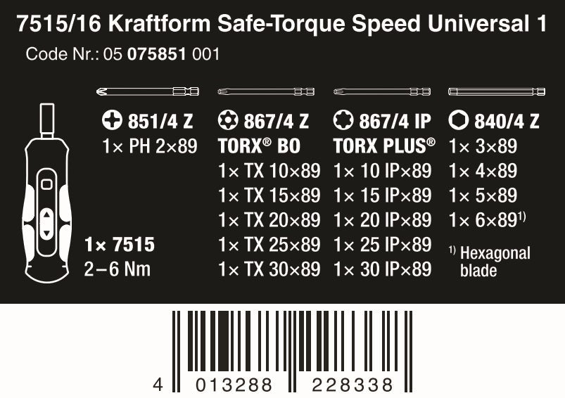 Wera 7515/16 Kraftform Safe - Torque Speed Universal 1 Screwdriver Set 05075851001 - Mr. Tools