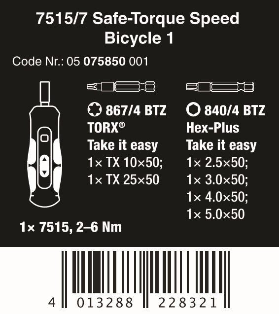 Wera 7515/7 Kraftform Safe - Torque Speed Bicycle Screwdriver Set 1 05075850001 - Mr. Tools