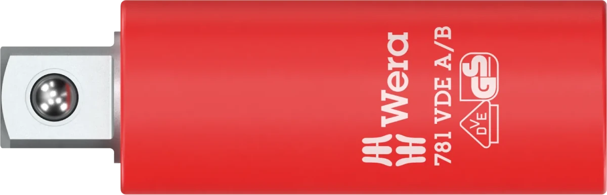 Wera 781 A/B VDE insulated adapter (1/4" square to 3/8" external square) individually tested for safe live-working up to 1,000V.