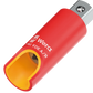 Close-up of the internal 1/4" square drive socket of the Wera 781 A/B VDE adapter, showing the precision-fit connection and the surrounding 1,000V rated red-and-yellow insulation.