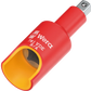 Close-up view of the 3/8" internal square drive of the Wera 781 B/A VDE insulated adapter, showing the precision-machined socket and the surrounding 1,000V rated red-and-yellow insulation.