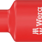 Full profile view of the Wera 781 B/A VDE insulated adapter, designed for converting 3/8" square drive tools to 1/4" external square drive for safe live-working up to 1,000V.