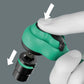 Close-up of the Wera Zyklop Comfort 1/4" ratchet push-button release mechanism for secure socket locking and rapid tool changes.