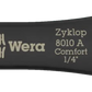 Wera 8010 A Zyklop Comfort 1/4" drive ratchet (05005110001) featuring a protective non-marring plastic sleeve and slim-profile head.