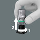 Detailed view of the "Twist-to-Lock" socket rail in the textile pouch, showing how imperial sockets are secured for transport and easily removed with a turn.