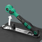 Close-up of the Wera Zyklop Comfort ratchet being secured into the specialized magnetic docking rail within the high-quality textile folding pouch.