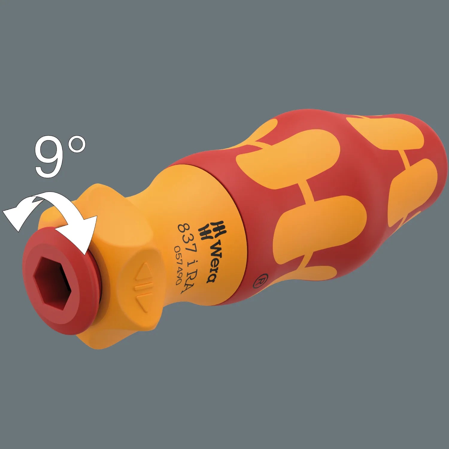 Close-up diagram of Wera 837 i RA ratcheting handle socket highlighting the fine-tooth 9-degree return angle feature.